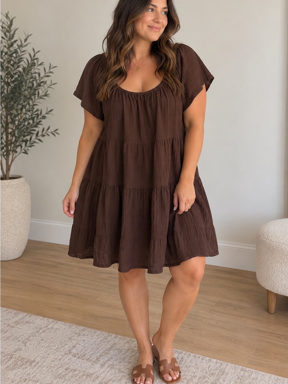 Old Navy Chocolate Brown Tiered Short Sleeve Sundress